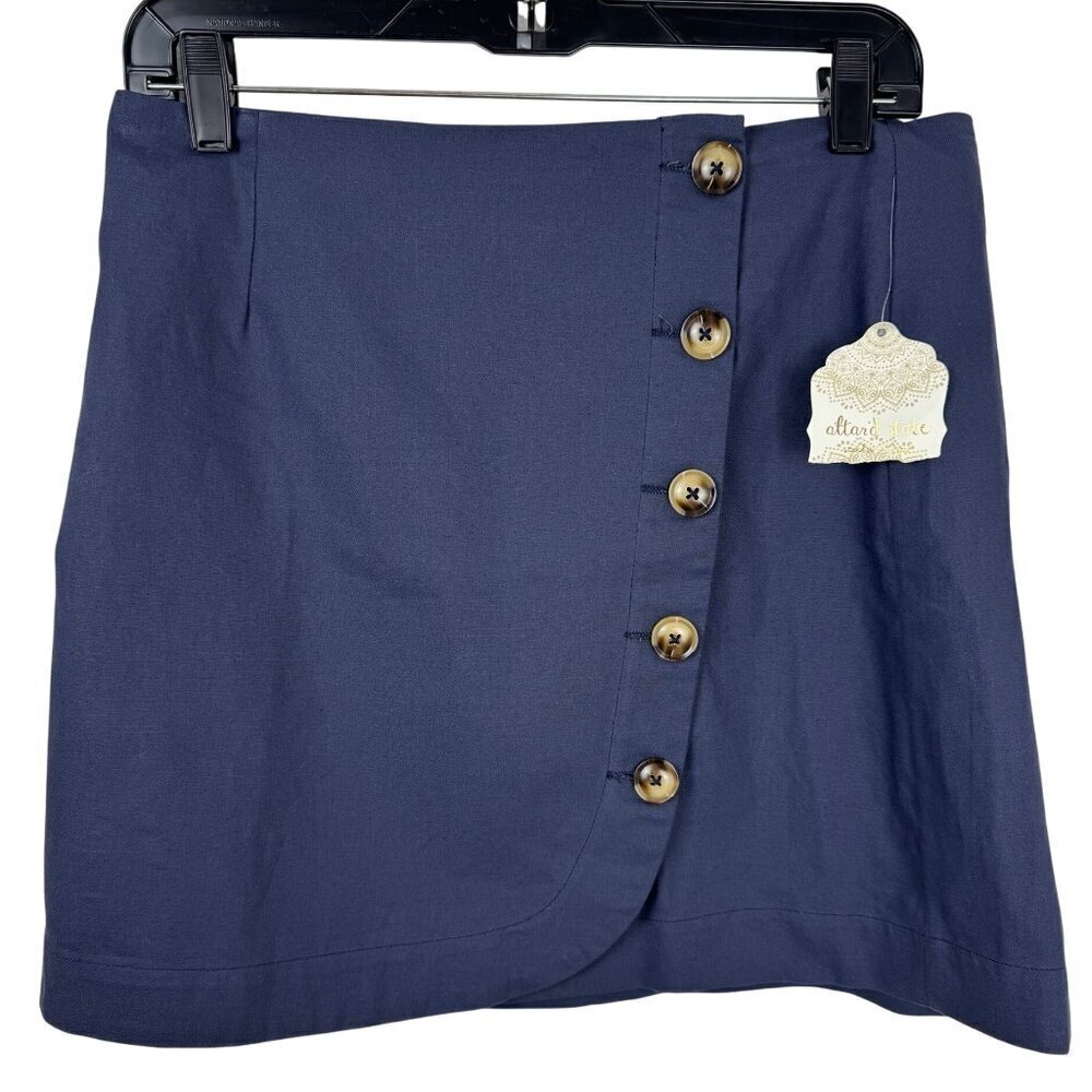 Altar'd State NEW Navy Blue Cotton Mini Wrap Skirt Large Casual Nautical Button